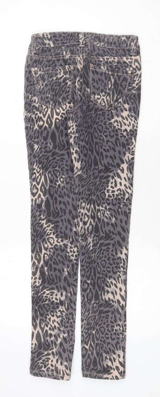 Ribbon Womens Grey Animal Print Cotton Skinny Jeans Size 8 Regular Zip - Leopard Pattern