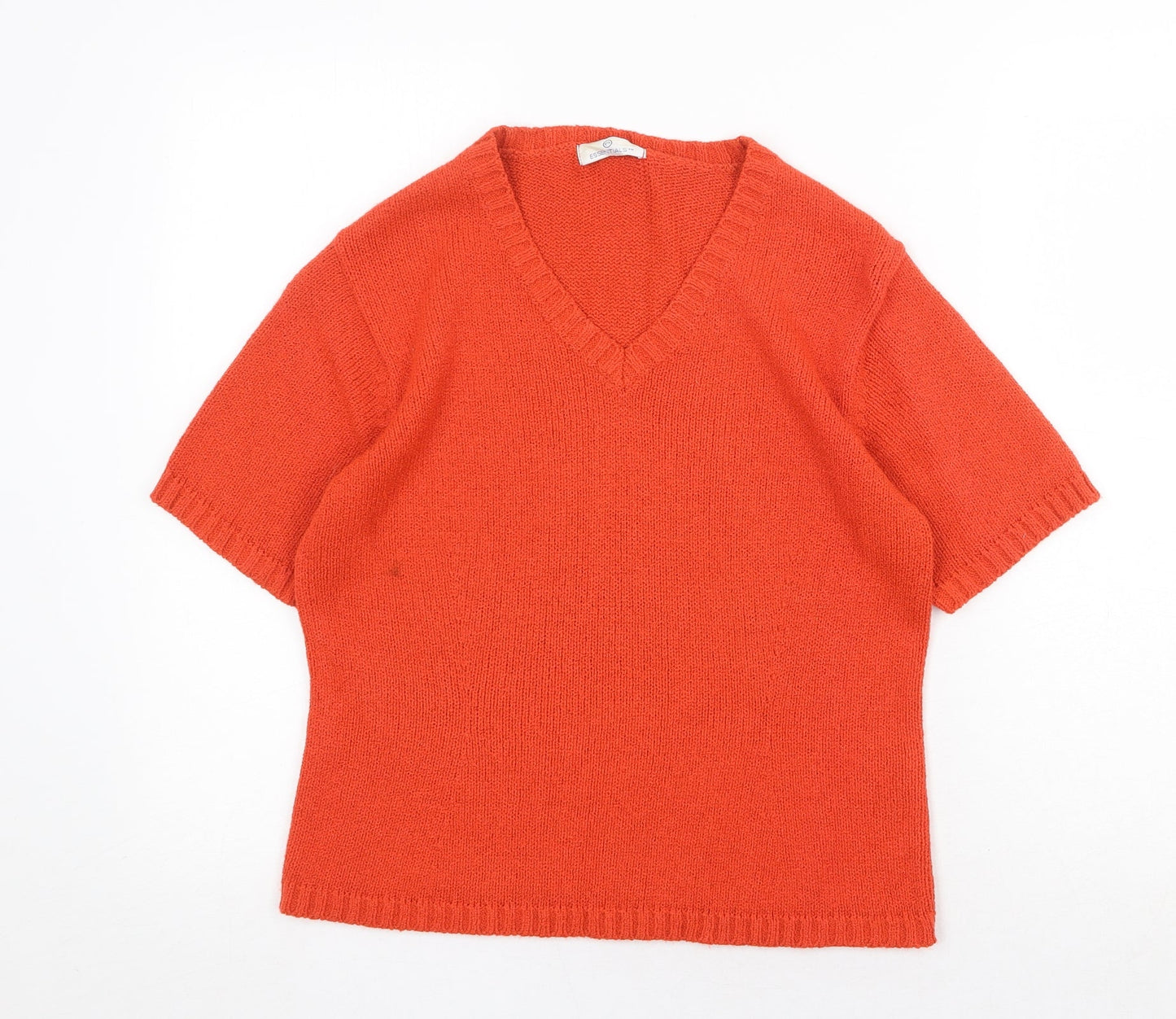 Essentials Womens Orange V-Neck Acrylic Pullover Jumper Size 14 - Size 14-16