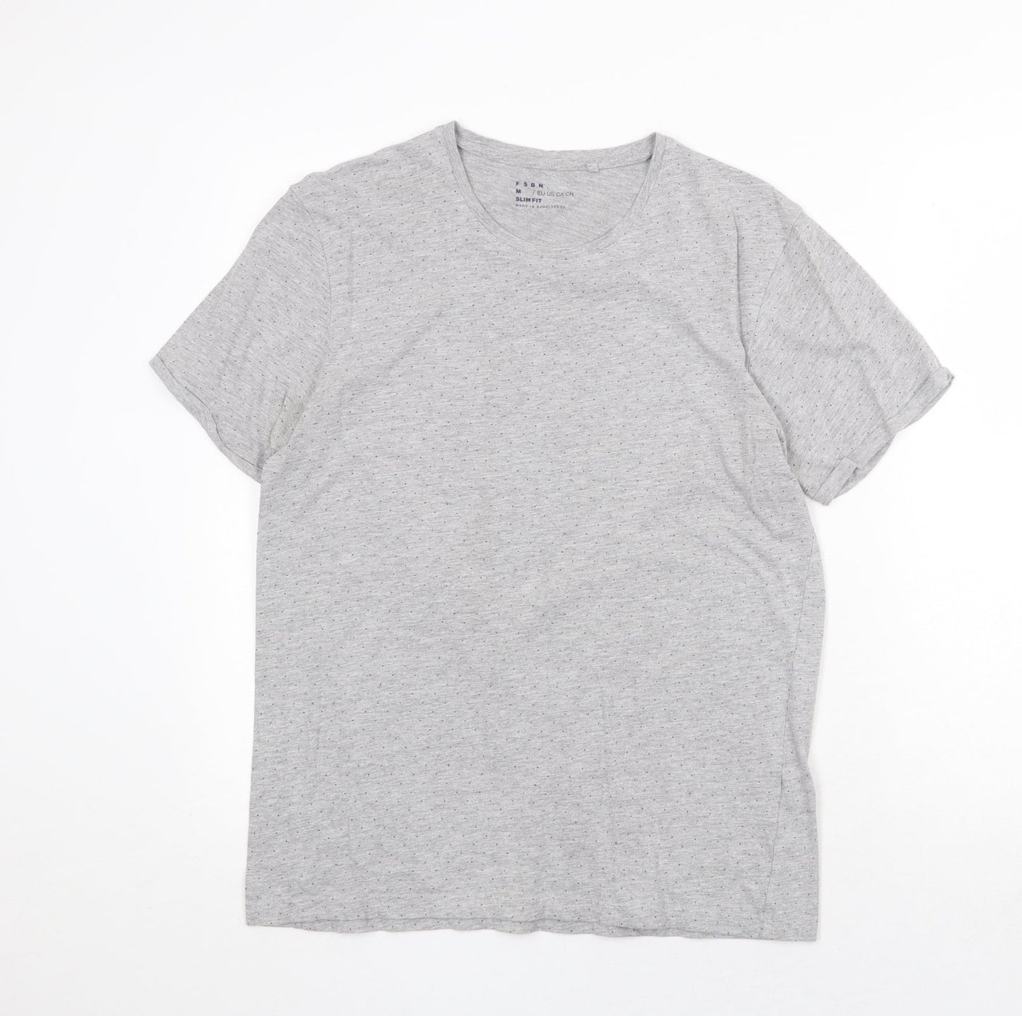 FSBN Mens Grey Polka Dot Cotton T-Shirt Size M Round Neck
