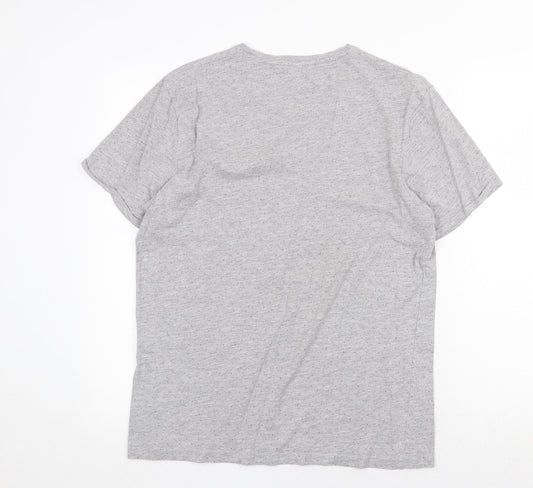 FSBN Mens Grey Polka Dot Cotton T-Shirt Size M Round Neck