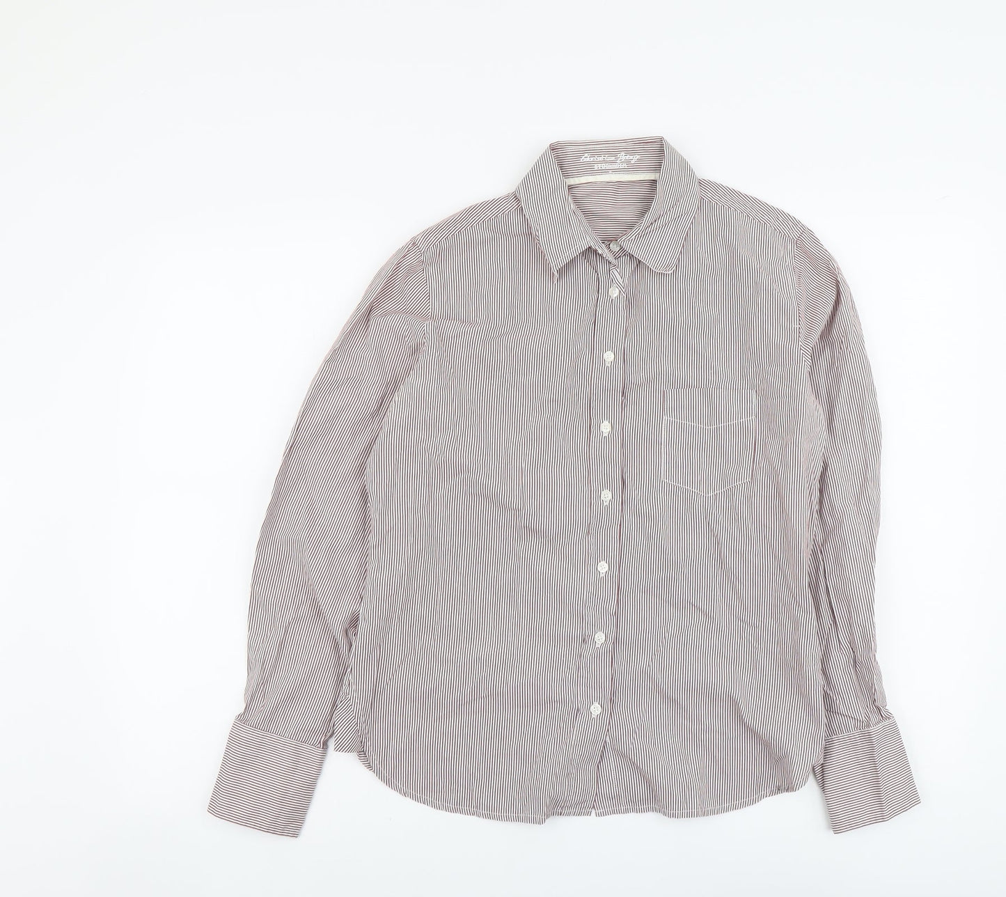 Christian Berg Womens Pink Striped Cotton Basic Button-Up Size 14 Collared