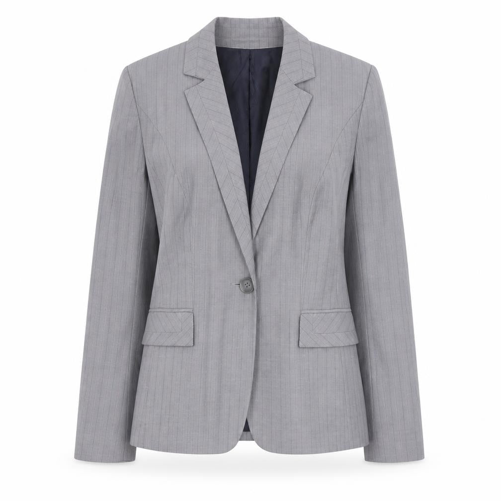 Marks and Spencer Womens Grey Striped Polyester Jacket Suit Jacket Size 10