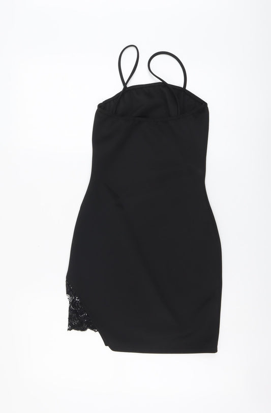 Missguided Womens Black Polyester Bodycon Size 8 Square Neck Pullover - Lace Side Split