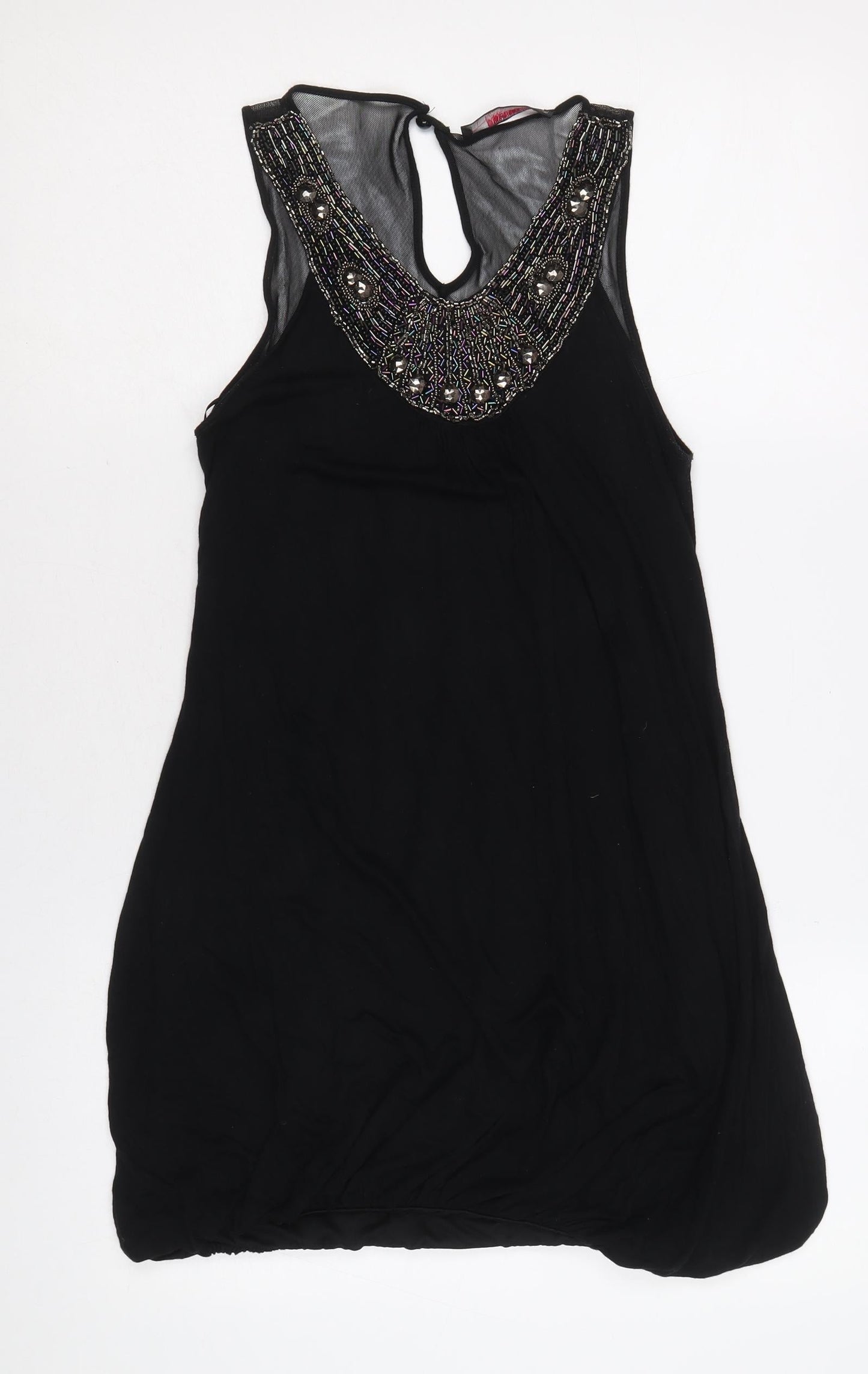 Miss Selfridge Womens Black Viscose Trapeze & Swing Size 10 Round Neck Button