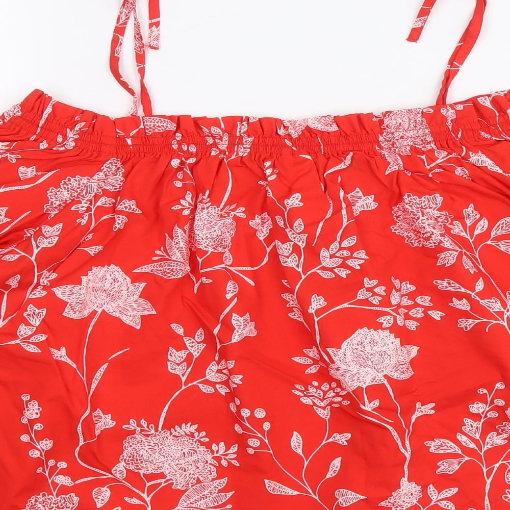 H&M Womens Red Floral 100% Cotton Cropped Blouse Size 10 Off the Shoulder