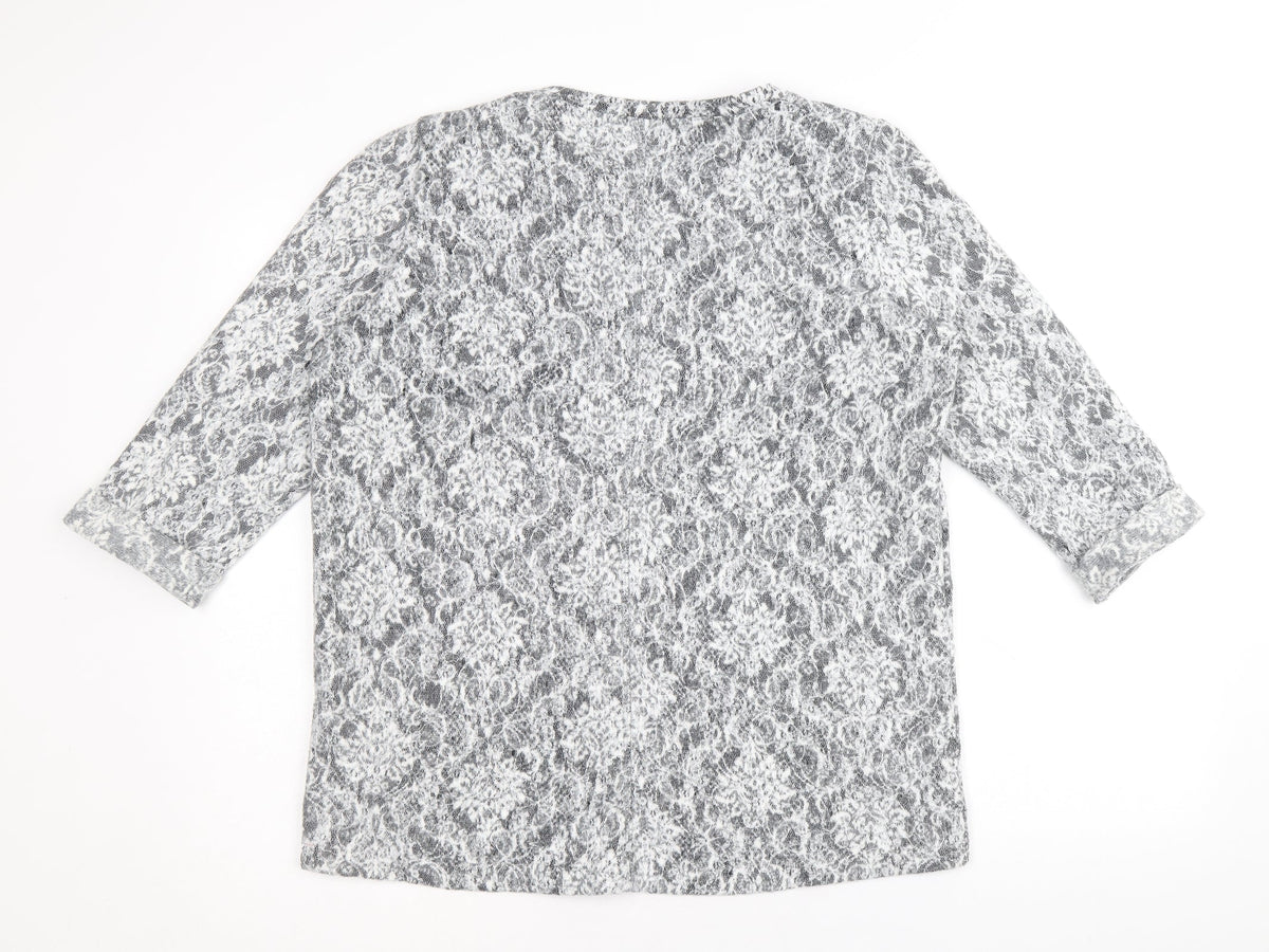 Marks and Spencer Womens Grey Round Neck Geometric Viscose Pullover Jumper Size 12