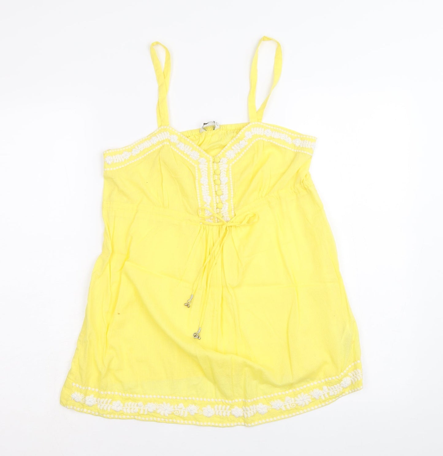 New Look Womens Yellow 100% Cotton Basic Tank Size 10 V-Neck