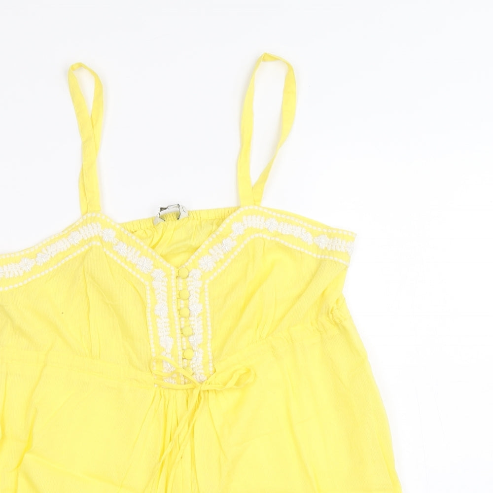 New Look Womens Yellow 100% Cotton Basic Tank Size 10 V-Neck