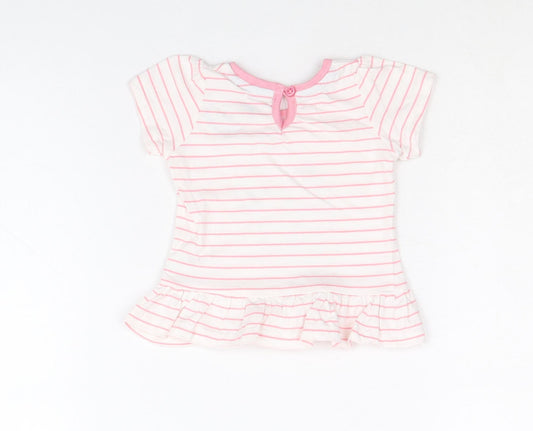 Primark Girls Pink Striped 100% Cotton A-Line Size 3-6 Months Round Neck Button - Butterfly