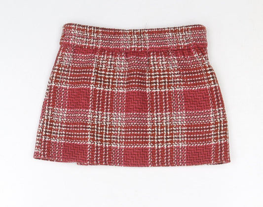 Matalan Girls Red Plaid Polyester A-Line Skirt Size 4 Years Regular Pull On