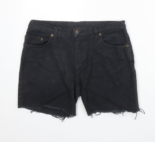 Preworn Womens Black Cotton Cut-Off Shorts Size S Regular Zip