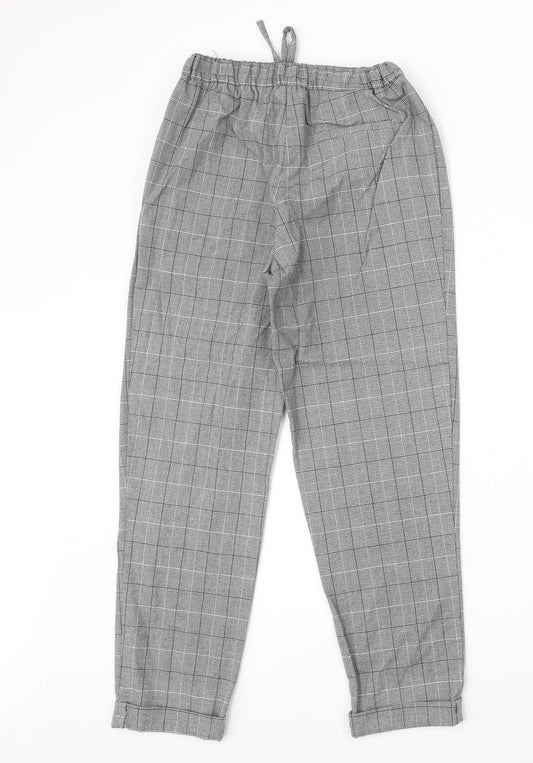 Light Before Dark Womens Grey Plaid Polyester Carrot Trousers Size XS Regular Drawstring
