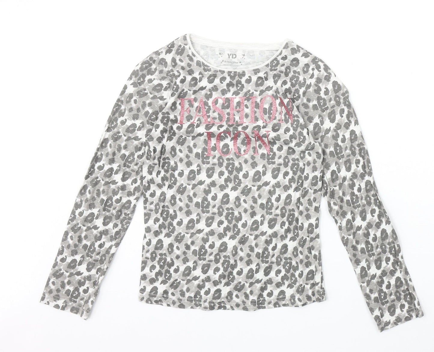 Young Dimension Girls Beige Animal Print Cotton Basic Casual Size 9-10 Years Round Neck Pullover - Leopard Pattern Fashion Icon