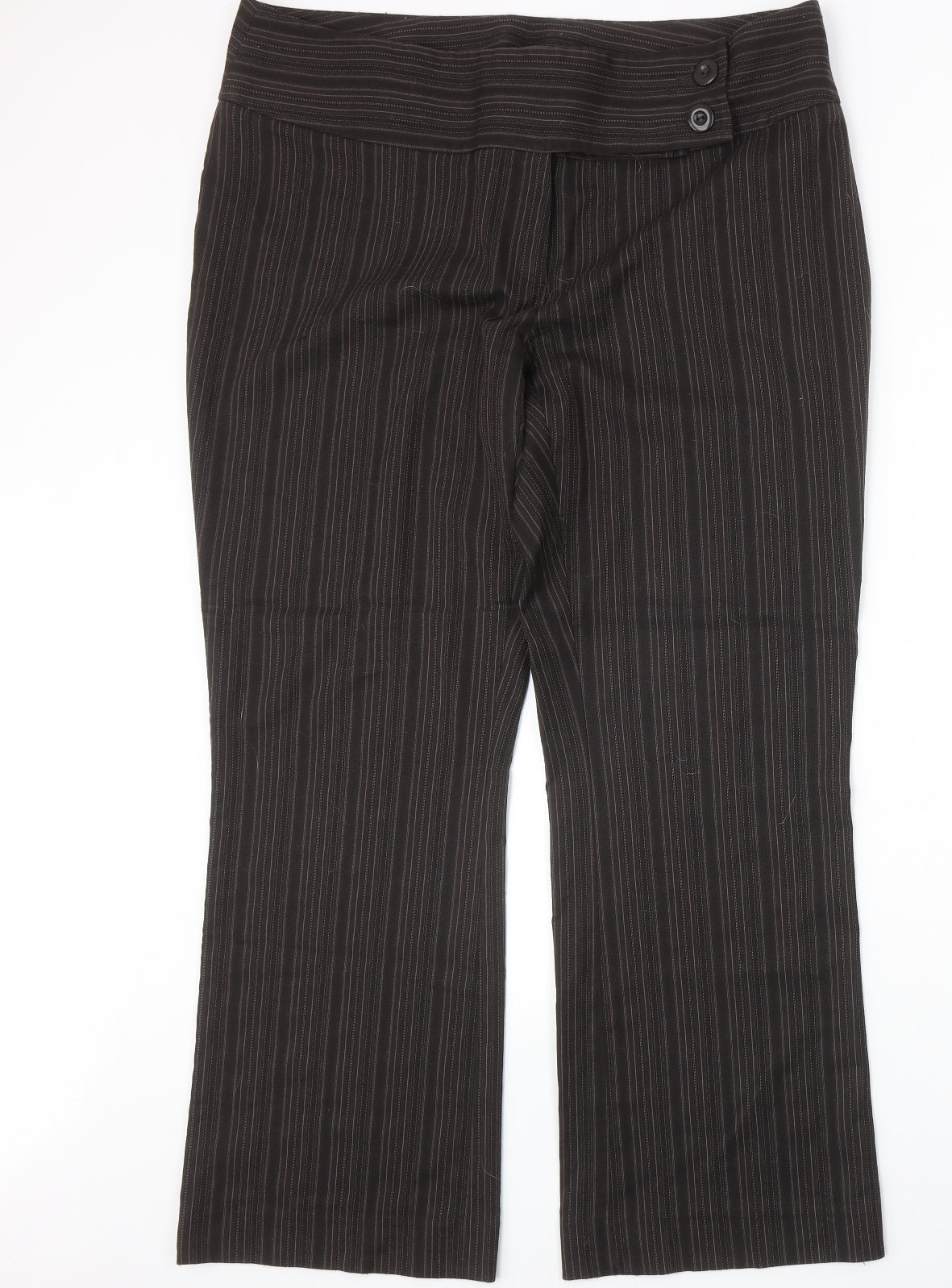 AMARANTO Womens Brown Striped Polyester Trousers Size 18 Regular Zip