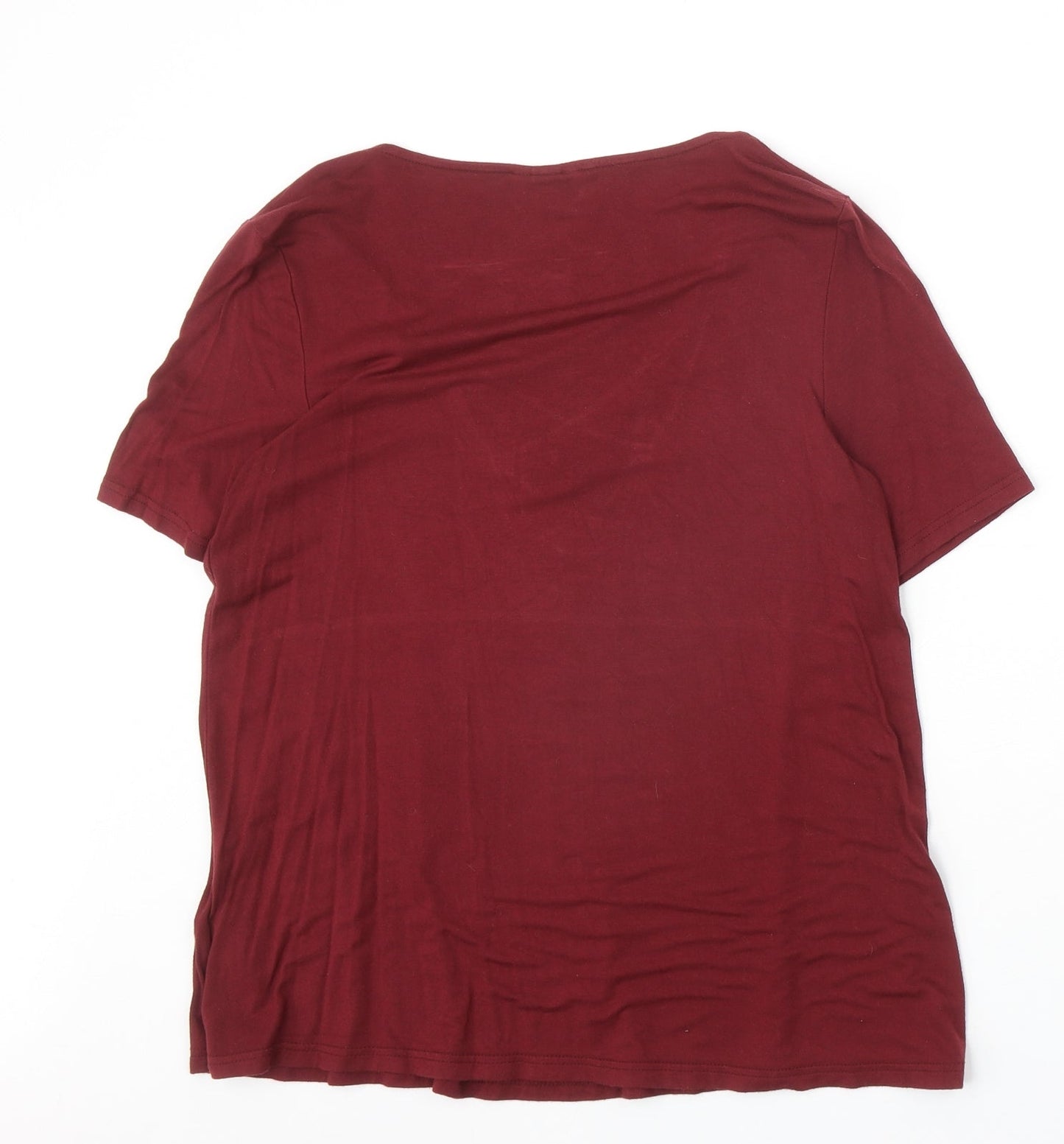 Topshop Womens Red Viscose Basic T-Shirt Size 8 V-Neck