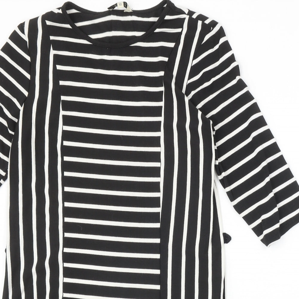Papaya Womens Black Striped Polyester Shift Size 10 Scoop Neck Pullover