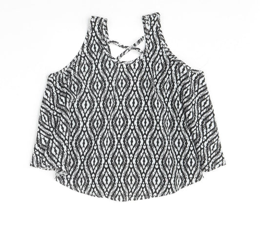 Young Dimension Girls Beige Geometric Polyester Basic Blouse Size 8-9 Years Scoop Neck Pullover - Cold Shoulder