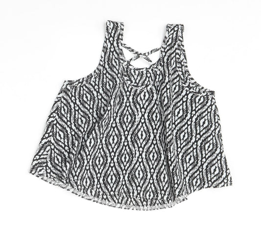 Young Dimension Girls Beige Geometric Polyester Basic Blouse Size 8-9 Years Scoop Neck Pullover - Cold Shoulder
