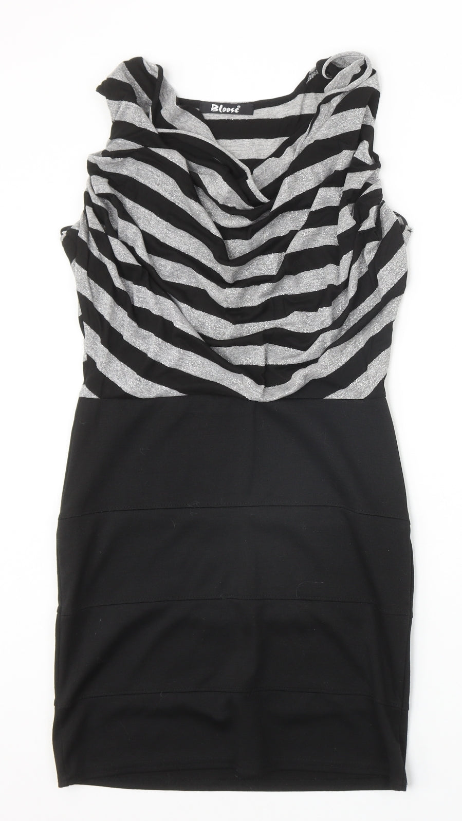 Bloose Womens Black Striped Polyester Bodycon Size S Cowl Neck Pullover - Size S/M