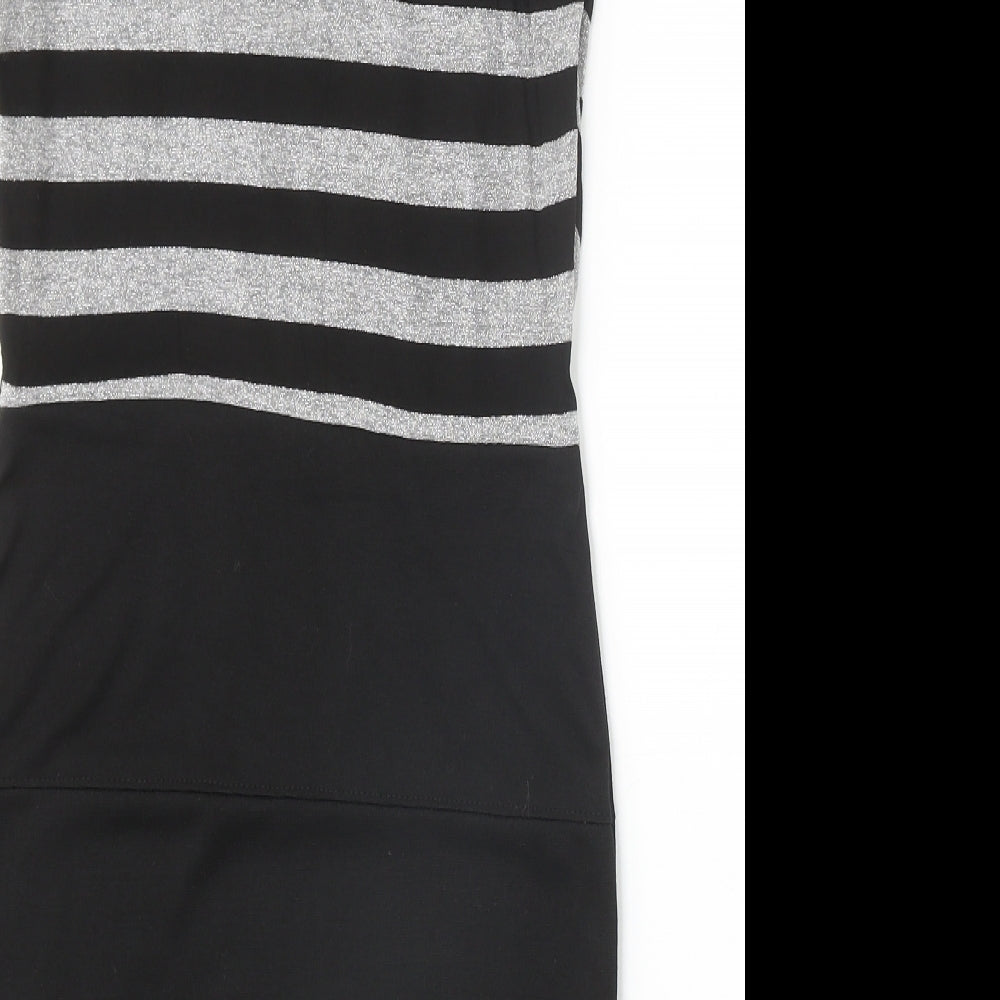 Bloose Womens Black Striped Polyester Bodycon Size S Cowl Neck Pullover - Size S/M