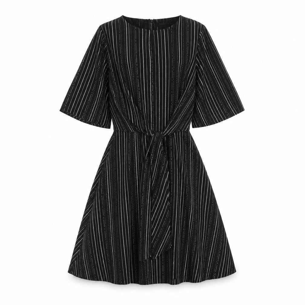 Papaya Womens Black Striped Polyester Fit & Flare Size 8 Boat Neck Zip