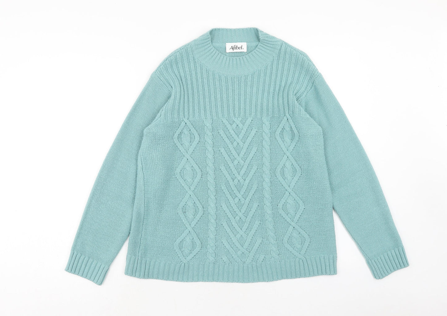 AFIBEL Womens Blue Round Neck Geometric Acrylic Pullover Jumper Size 14
