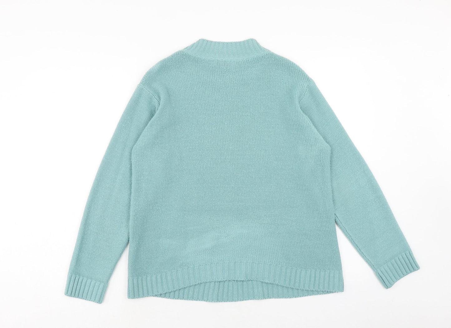 AFIBEL Womens Blue Round Neck Geometric Acrylic Pullover Jumper Size 14