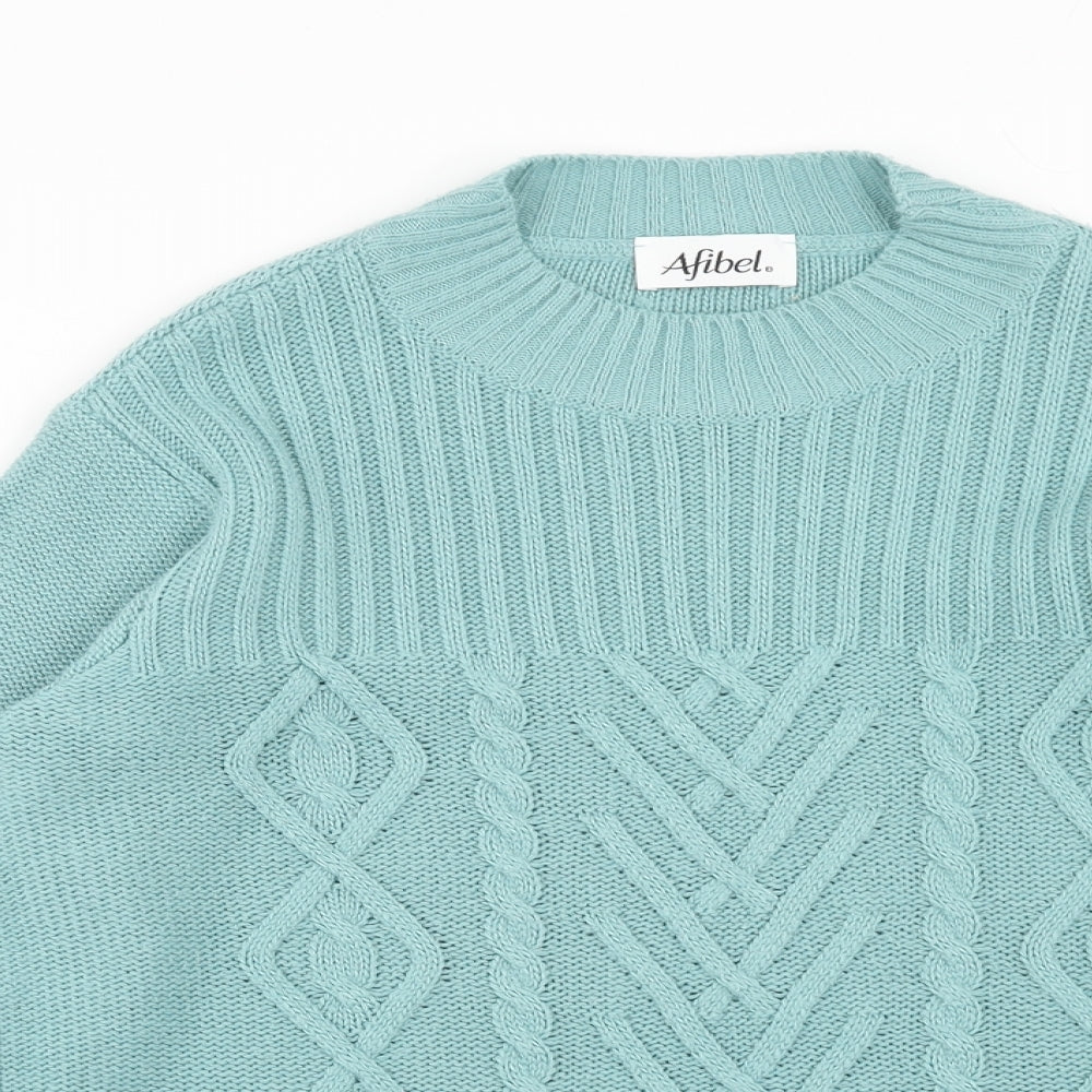 AFIBEL Womens Blue Round Neck Geometric Acrylic Pullover Jumper Size 14