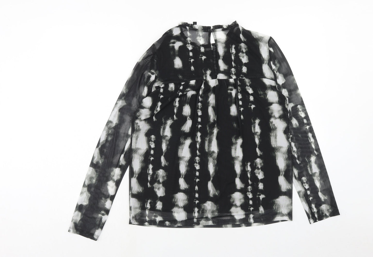NEXT Womens Black Geometric Polyester Basic T-Shirt Size 8 Round Neck