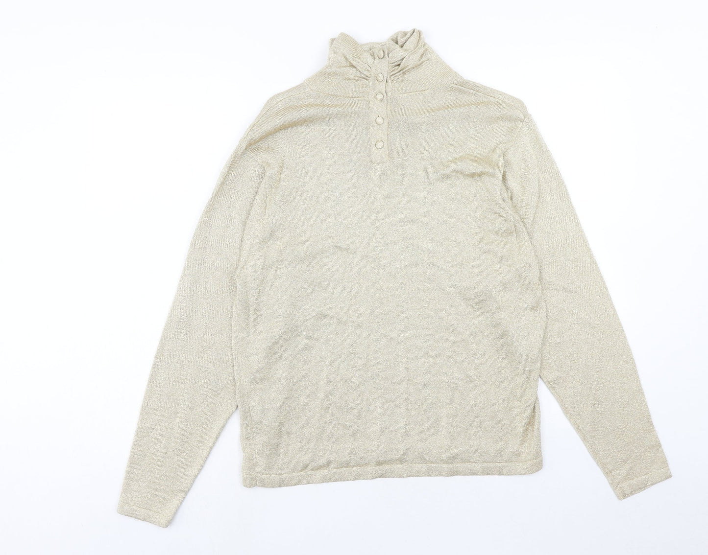Talbots Womens Gold Mock Neck Cotton Pullover Jumper Size M