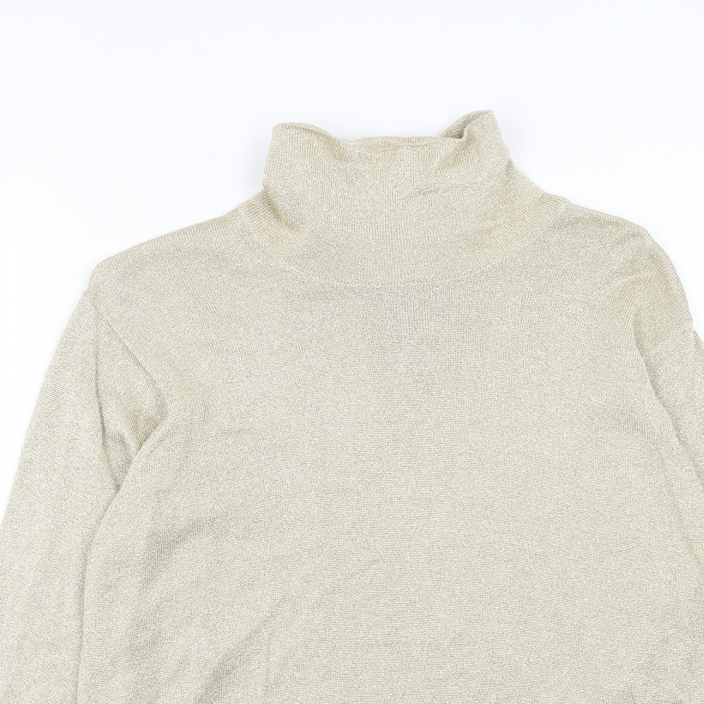 Talbots Womens Gold Mock Neck Cotton Pullover Jumper Size M
