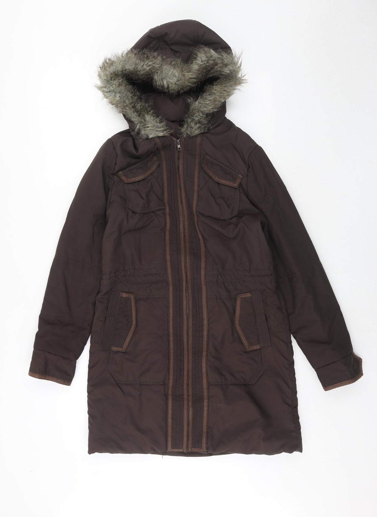 NEXT Womens Brown Parka Coat Size 8 Zip