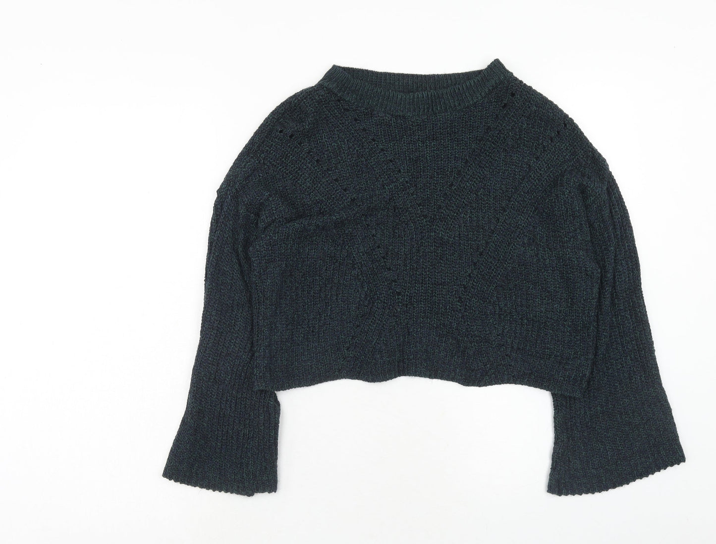 Alya Womens Green Round Neck Acrylic Pullover Jumper Size M