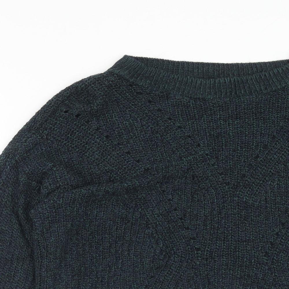 Alya Womens Green Round Neck Acrylic Pullover Jumper Size M