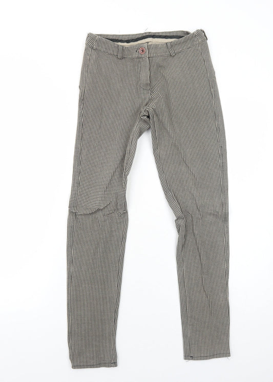 Preworn Womens Brown Geometric Viscose Trousers Size 8 Regular Zip - Houndstooth Pattern