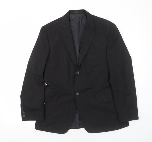 George Mens Black Striped Polyester Jacket Blazer Size 40 Regular