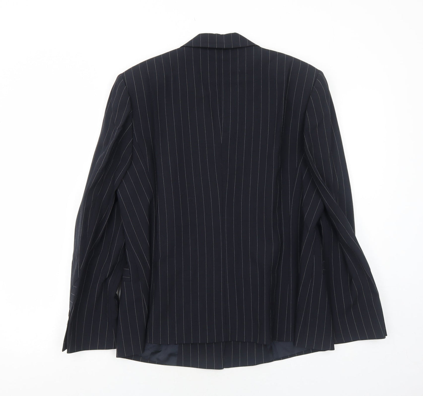 EUGEN KLEIN Womens Black Striped Polyester Jacket Blazer Size 16
