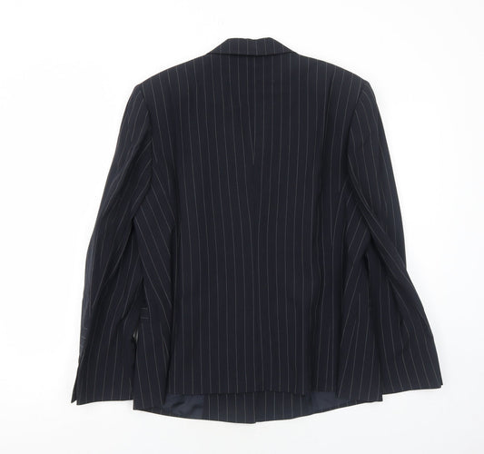 EUGEN KLEIN Womens Black Striped Polyester Jacket Blazer Size 16