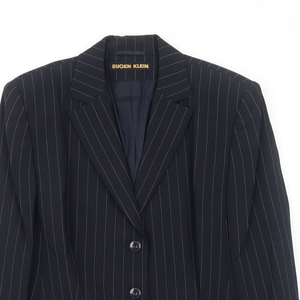 EUGEN KLEIN Womens Black Striped Polyester Jacket Blazer Size 16