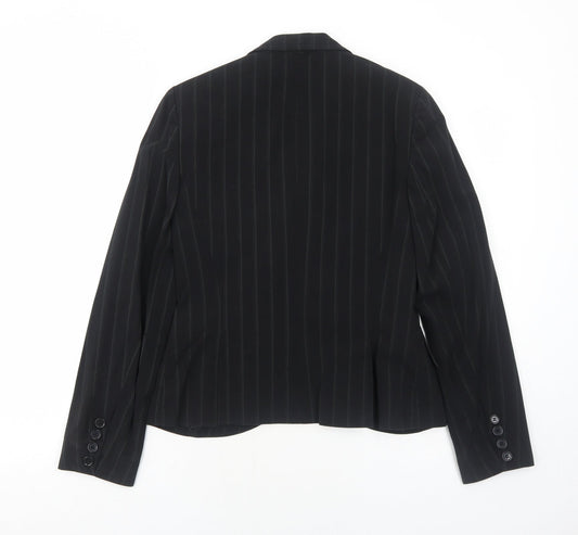 Internacionale Womens Black Striped Polyester Jacket Blazer Size 8