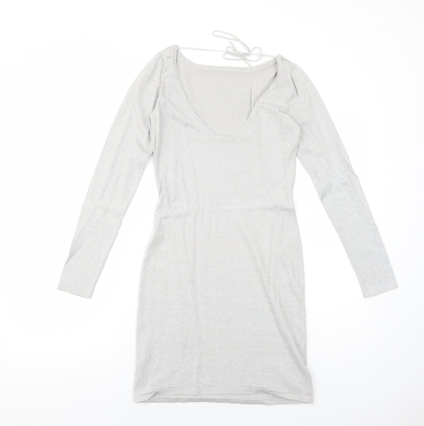 Preworn Womens Silver Polyester A-Line Size M V-Neck Pullover