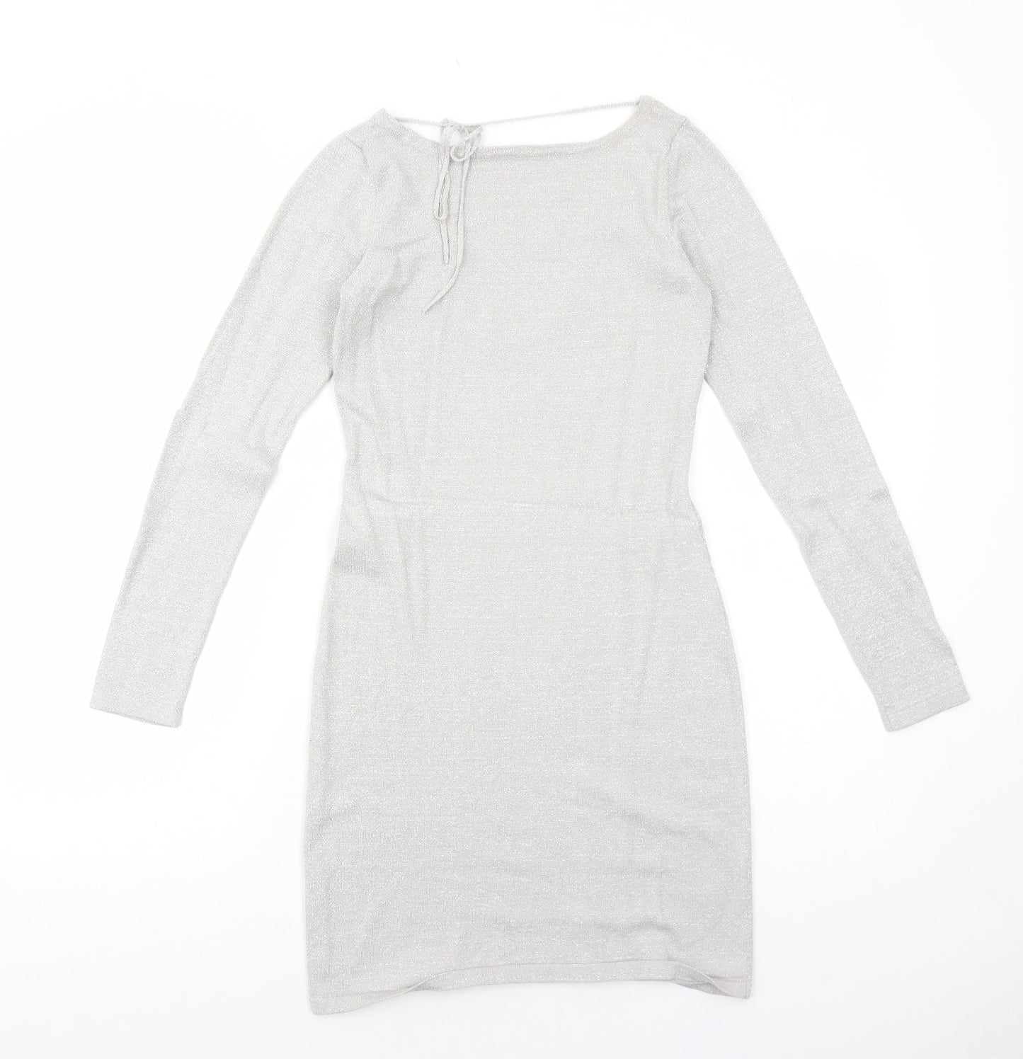 Preworn Womens Silver Polyester A-Line Size M V-Neck Pullover