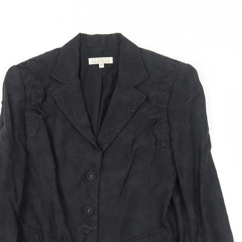 Armand Ventilo Womens Black Geometric Jacket Blazer Size 10 Button