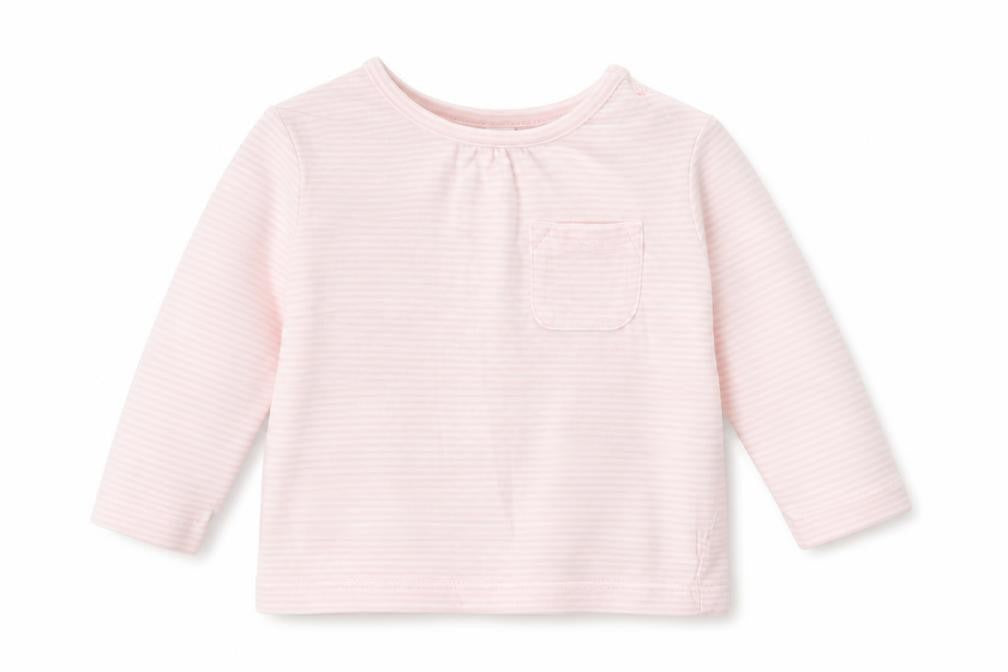 NEXT Girls Pink Striped Cotton Pullover T-Shirt Size 3-6 Months Boat Neck Button