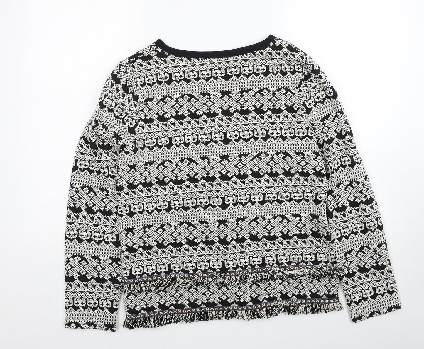 Oasis Womens Black V-Neck Geometric Cotton Cardigan Jumper Size S