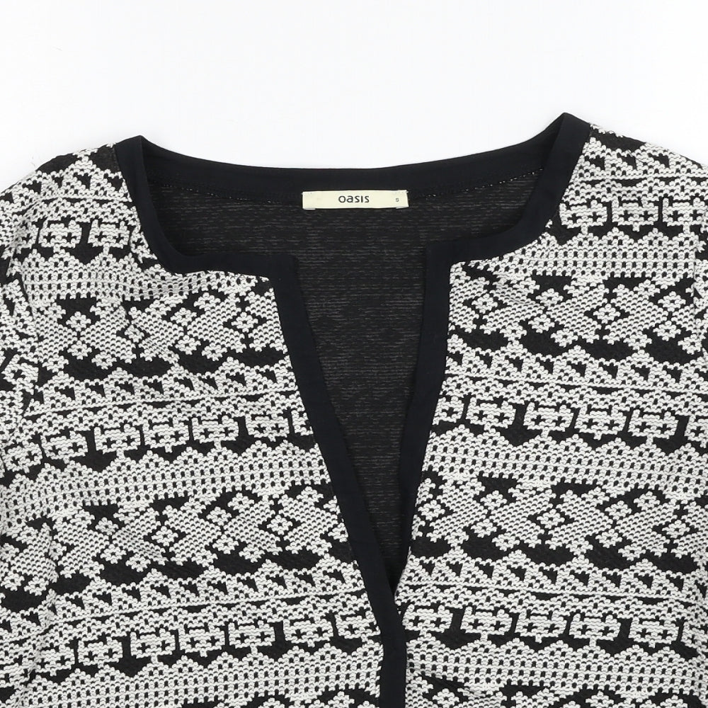 Oasis Womens Black V-Neck Geometric Cotton Cardigan Jumper Size S