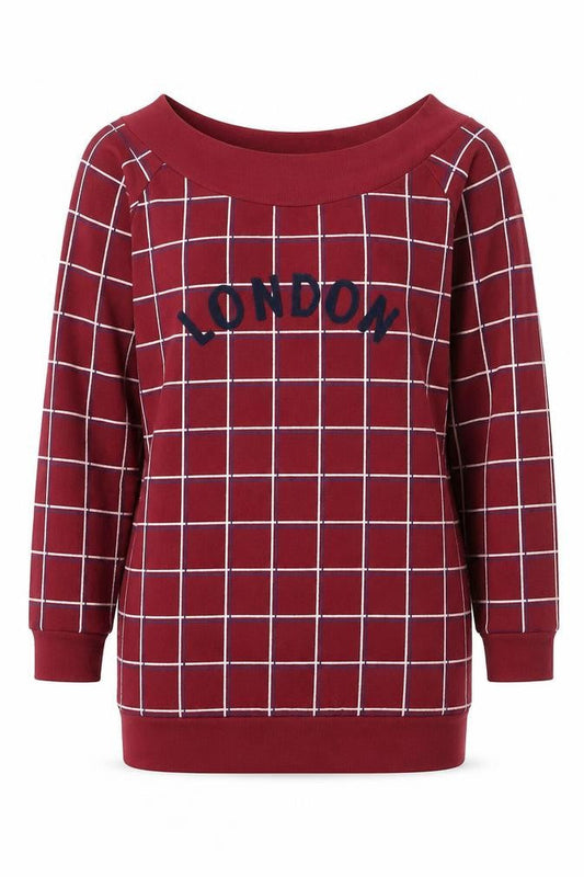 Preworn Womens Red Check Polyester Pullover Sweatshirt Size M Pullover - London