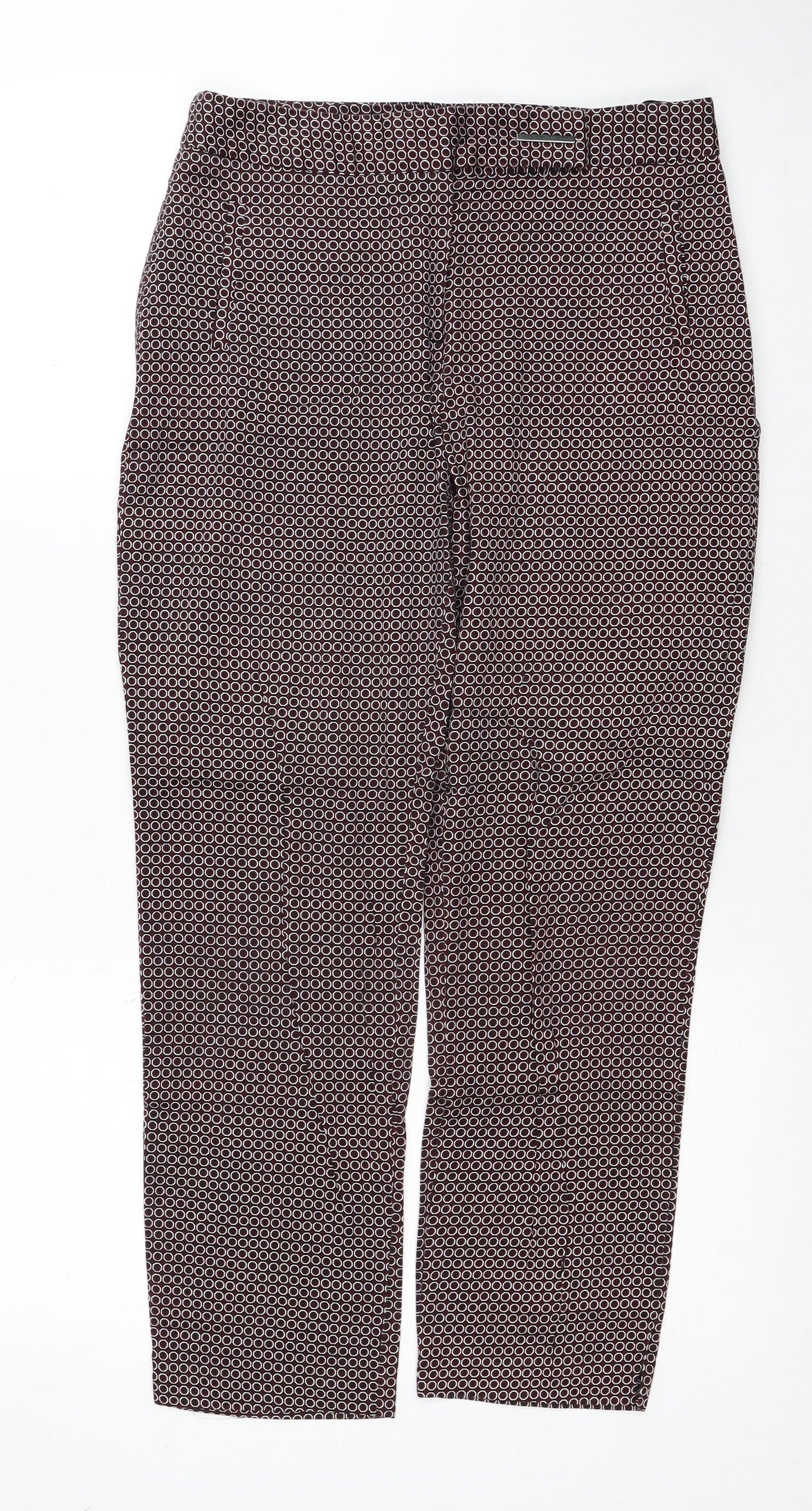 Dorothy Perkins Womens Red Geometric Cotton Trousers Size 8 Regular Zip