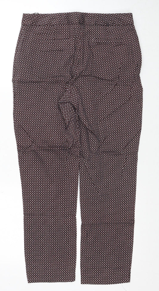 Dorothy Perkins Womens Red Geometric Cotton Trousers Size 8 Regular Zip