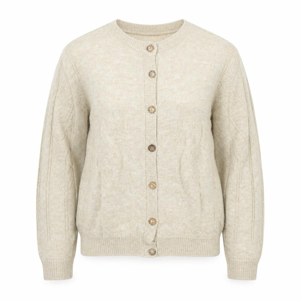 Glenbarr Womens Beige Round Neck Polyester Cardigan Jumper Size S - Size S-M